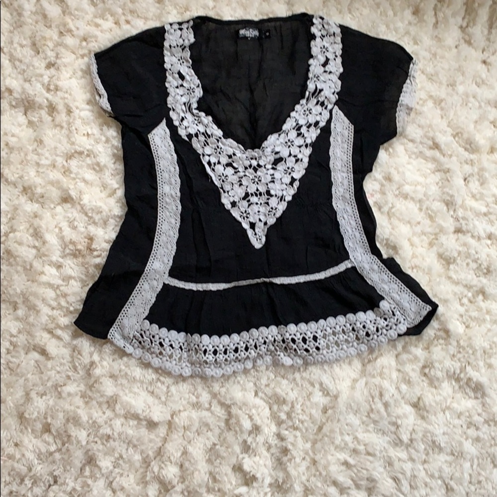 Black Blouse with crocheted detail